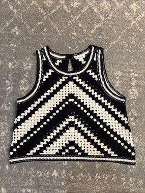 Ultra Pink Black & White Chevron Crochet Tank
